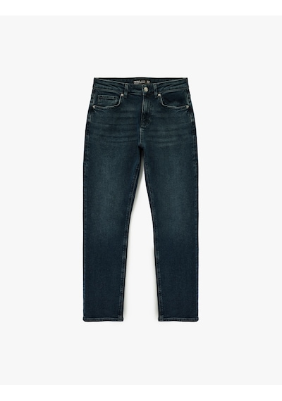 Koton Normal Bel Pamuklu Straight Fit Jean Pantolon - Mark Jean Koyu İndigo 6wam40167nd