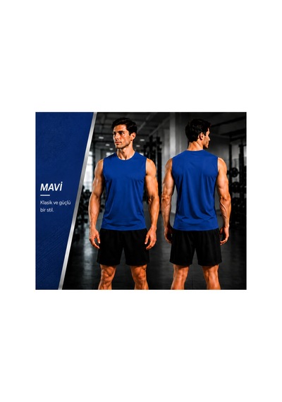 Beydex Erkek Nem Emici Hızlı Kuruma Atletik Teknik Sporcu Sıfır Kol T-shirt Gym Mavi