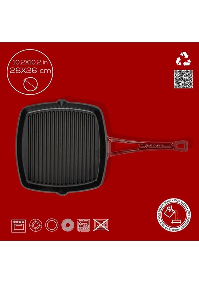 Tr Döküm Kare Izgara Tava Döküm Demir Yekpare Saplı 26x26 Bordo Genel