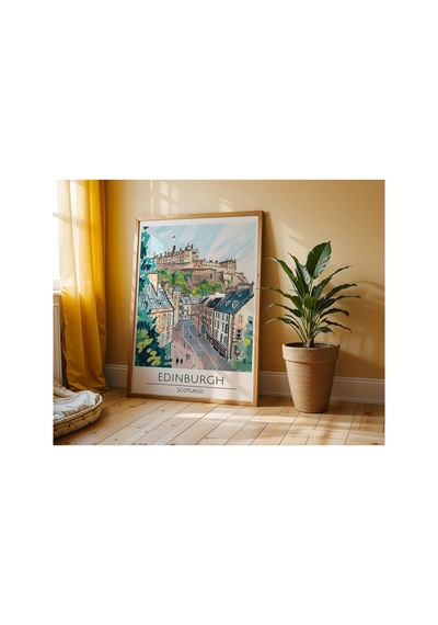 Edinburgh Scotland Travel Poster Ahşap Çerçeveli Dekoratif Duvar Tablosu Ahşap 01