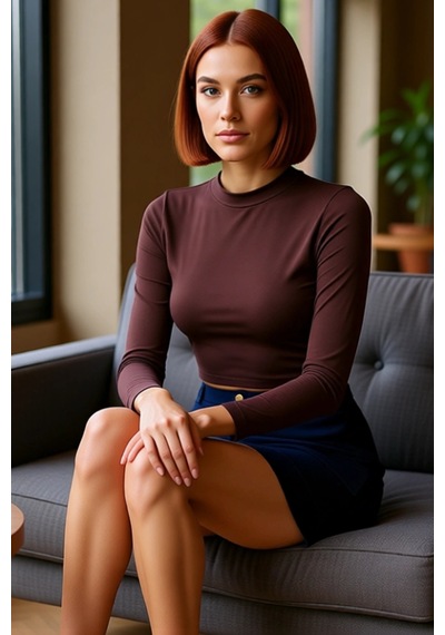 Ersefa Stil Kadın Fitted Vücuda Oturan Kol Büzgülü Esnek Bluz Crop Örme Kahverengi