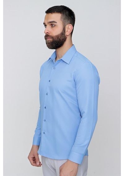 Efor Slim Fit Pamuk Saten Klasik Koyu Mavi Gömlek Gk 624 Mavi