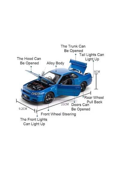 Nissan Skyline Gtr R34 1:24 Ölçek Diecast Model Araba Açılan Kapılar Nıssan Gtr Model
