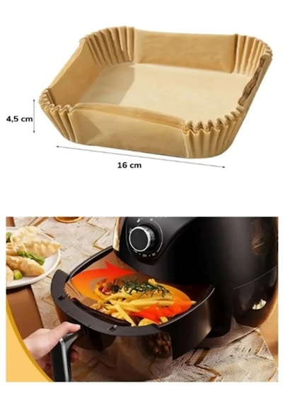 Büyük Boy Fritöz Pişirme Kağıdı Air Fryer Xl-xxl Uygun Kare Tabak Model 50 Adet