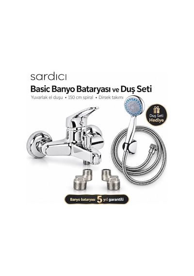 Sardıcı Basic Banyo Bataryası Ve Duş Seti Krom