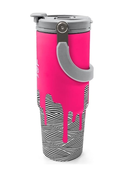 Coral High Kids Pembe Siyah Beyaz Desenli Pipetli Ve Direkt İçim Çelik Termos 900 Ml 38718 Çok Renkli
