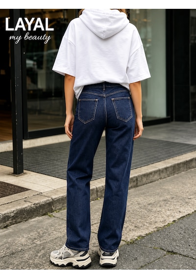 Layal My Beauty Melody Kadın Jeans Wide Leg Rahat Yüksek Bel Salaş Bol Paça Jean Palazzo Denim Kot Pantolon Lacivert