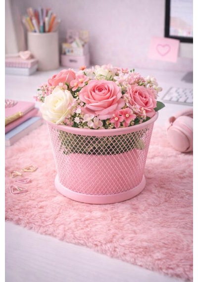 Nd-1021 Premium Metal Tel Kalemlik Pembe Ofis & Home Ofis Düzenleyici Pembe
