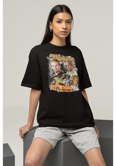 Hızlı Ve Öfkeli Paul Walker Baskılı Unisex Tişört. Oversize Fast Siyah