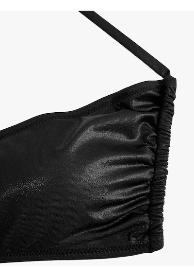 Koton Varak Baskılı Parlak Büzgülü Straplez Bikini Üstü Siyah 6sak10152mm