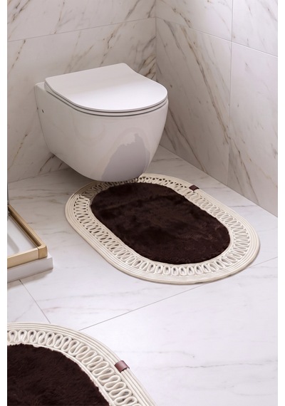 Banyo Paspası Takımı 60x100+40x60 Cm İç Trikot Acı Kahve & Krem