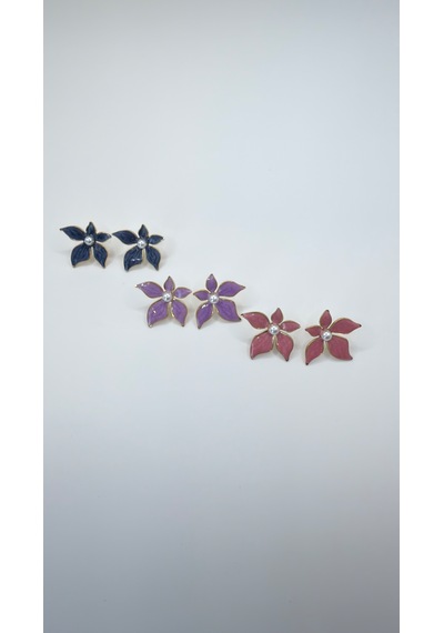 Rhea Jewelry Çiçek Figürlü Renkli Çelik Küpe 3,5 Cm İnci Detaylı Kadın Küpe Lila