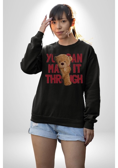 Bunu Alabilirsin Çantadan Çıkan Ayı Unisex Siyah Baskılı Sweatshirt Siyah Bunu Alabilirsin Çantadan Çıkan Ayı Unisex Siyah Baskılı Sweatshirt Siyah