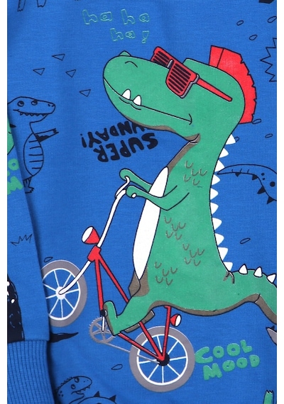 Breeze Erkek Bebek Eşofman Takımı Dinozor Baskılı Mavi (9 Ay-1.5 Yaş)
