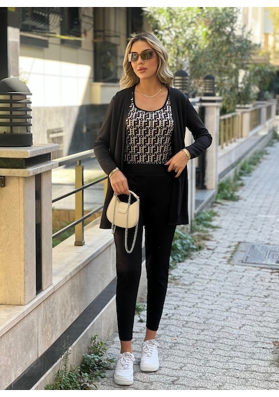 Ge Ticaret Kadın Uzun Kollukrep Üçlü Takım Siyah