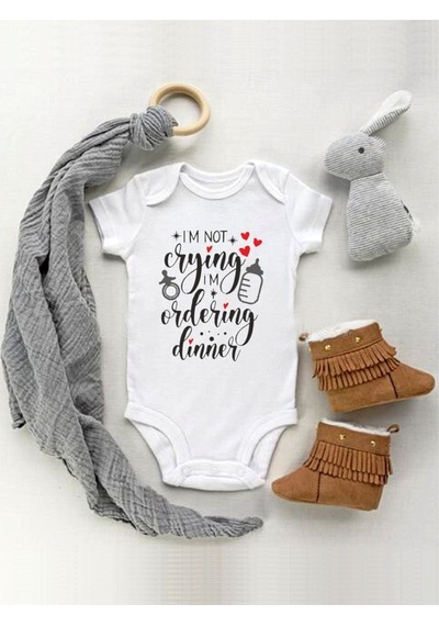 Tuğbababy Baby Unisex Ordering Dinner Desenli Organik Body Kız Erkek Beyaz
