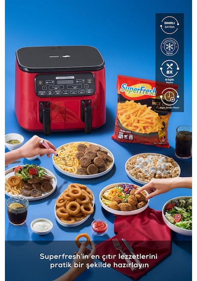 Karaca Air Pro Cook Duo Superfresh Kırmızısı 4+4 L 8 Kişilik Airfryer Fritöz