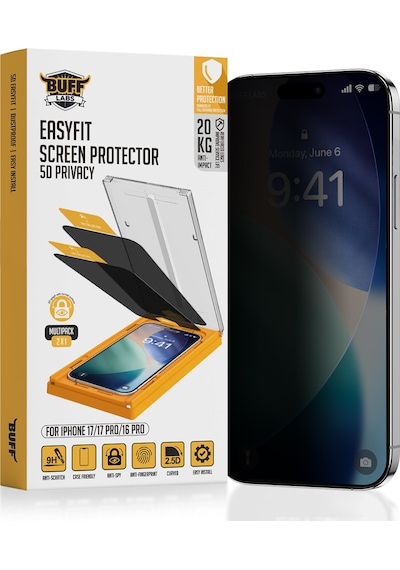 Buff Apple Uyumlu   iPhone 17/17 Pro/16 Pro 5d Privacy Easyfit 2 Adet Ekran Koruyucu