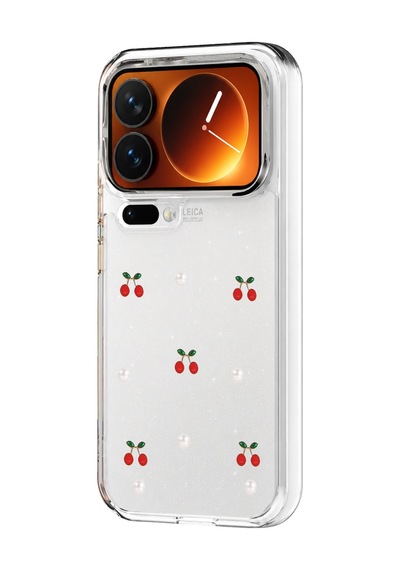 Xiaomi 17 Pro Max Uyumlu Kılıf Simli Parlak Kiraz Desenli Telefon Kılıfı Kapak NO9