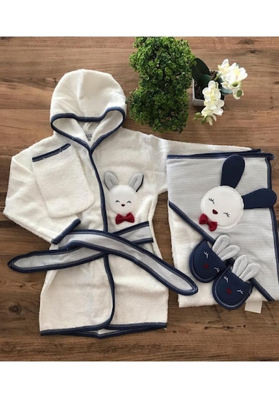 Yeni Kolleksiyon Erkek Bebek Havlu Bornoz Seti L100826 Bebek Doğum si Bej