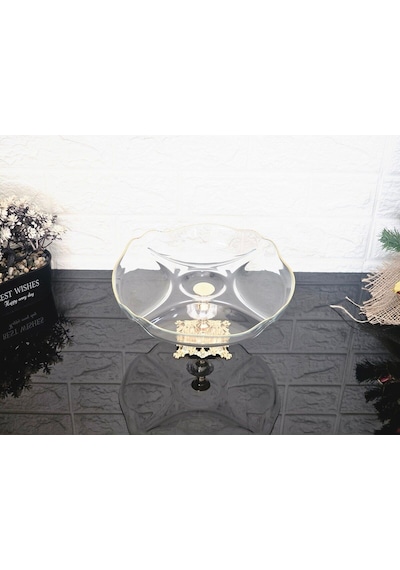 Küçük Bölmeli Servis Tabağı Döküm Kare Gold Ayaklı & Sunumluk & Kahvaltılık & Çerezlik 25 Cm Beyaz