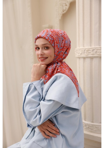 Silk Home Organik Eşarp 79015-32 Parlak Turuncu, Beyaz, Lila, İndigo