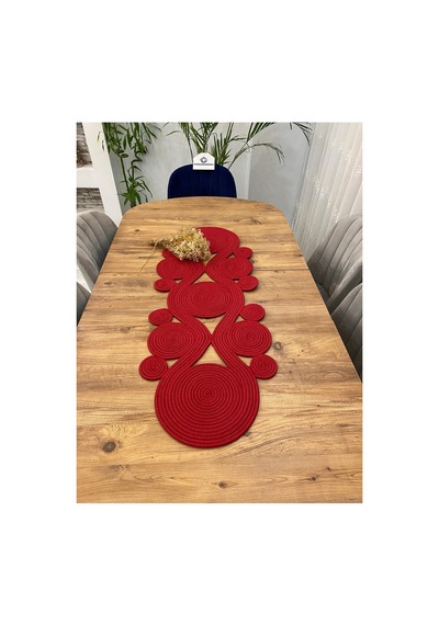 Jüt, Hasır,sarmal Model, Dekoratif Masa Örtüsü, Runner 40x110 Cm, Sehpa Örtüsü, Bohem Tarzı Kırmızı Kırmızı