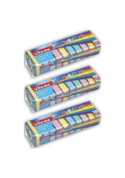 Vileda Rainbow Ekonomik Düz Bulaşık Süngeri 3 x 10 Adet Çok Renkli