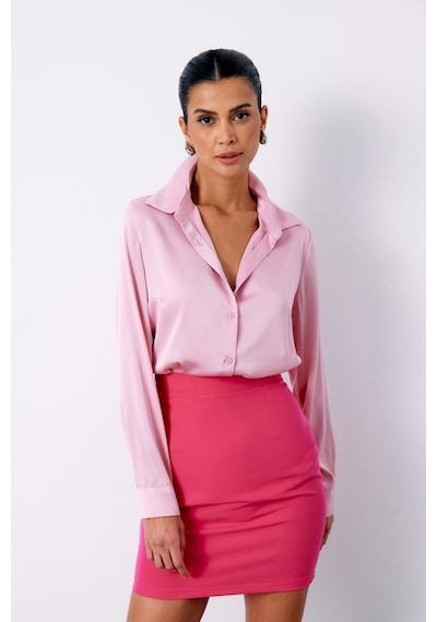 Sateen Saten Gömlek - Pembe-135044 Pembe