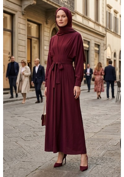 Bestenur Yarasa Kol Modal Elbise 1700 - Bordo