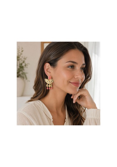 Gold Pembe Taşlı Sallantılı Küpe Büyük Boy Gösterişli Küpe Pembe - 886706235 Pembe - 886706235 Pembe