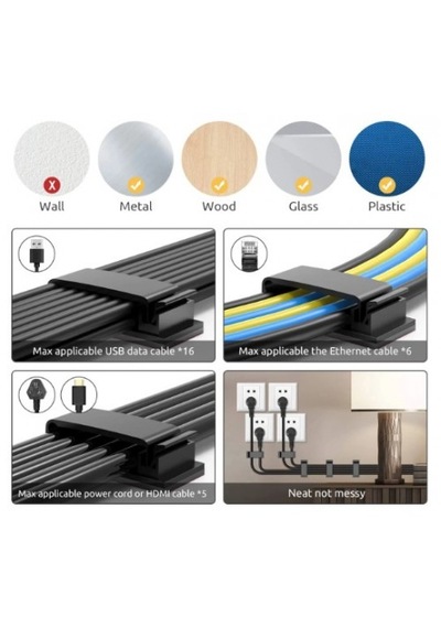 Pratik Yapışkanlı Kablo Düzenleyici Klips 4lü Set Ev Gereç