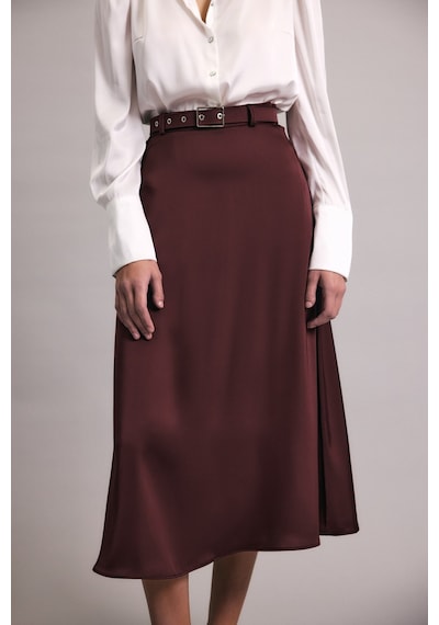 Sateen Kemerli Saten Etek - Bordo-137014 Bordo