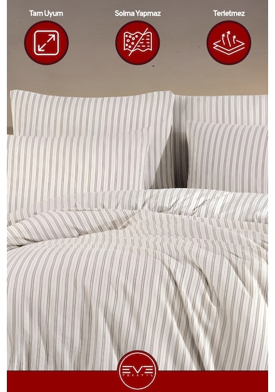 Saten Çizgili Çift Kişilik Lüks Nevresim Takımı Set 200x200 Cm Yeşil