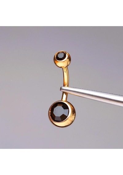 Çift Taş Siyah Renk Ultraliğht 10 Mm Titanyum Göbek Piercingi Altın