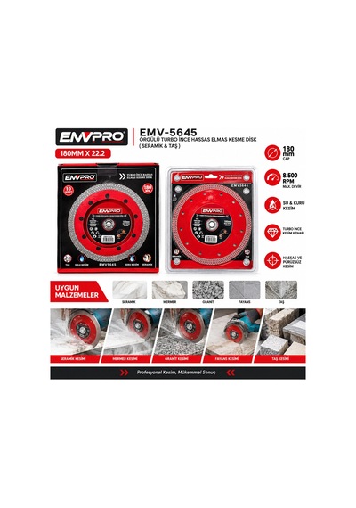 10 Adet Örgülü Turbo İnce Hassas Elmas Kesme Disk Seramik - Taş 180mmx22.2 Max 8.500prm 5468