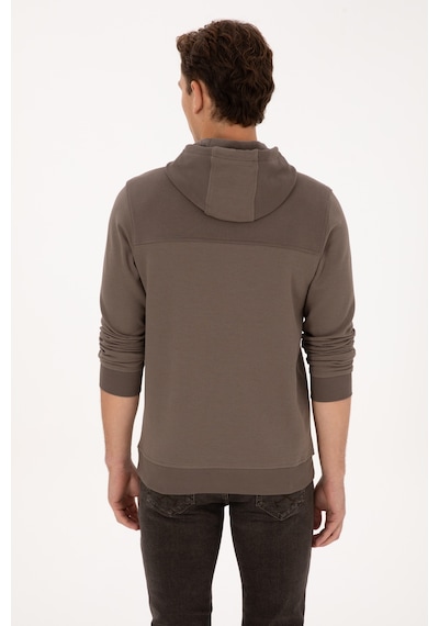 U.S. Polo Assn. Erkek Regular Fit Kapüşonlu Petek Dokulu Vizon Sweatshirt 50315526-VR052