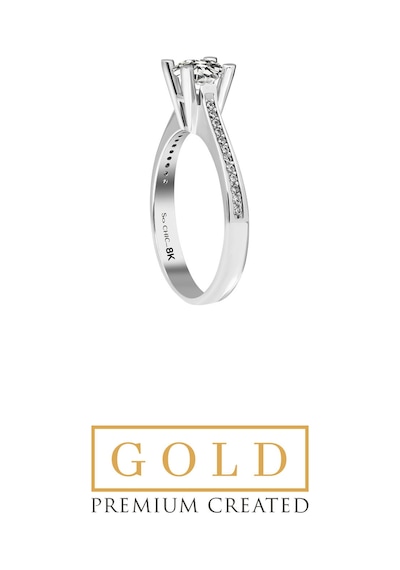 Beyaz Altın Sertifikalı Premium Created Taşlı 0.84 Ct Effect Tektaş Yüzük
