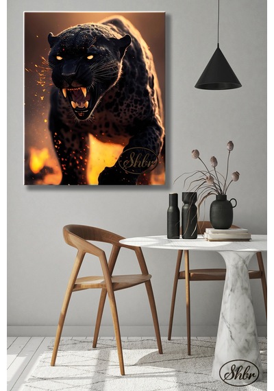Tekli, Dikey, Kanvas, Dekoratif, Duvar, Tablosu , Jaguar, Panter, Gece Vahşi Hayvan,