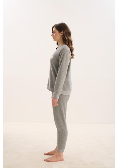 Sevim Kadın Uzun Kol Polar Gri Melanj Pijama Takım C1t5n1o61 001
