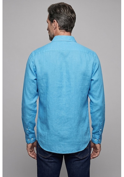 Bisse Mavi Regular Fit Keten Cepsiz Düğmeli Paşa Yaka Sedef Açık Gömlek Gmktn250011 D33 Açık Mavi