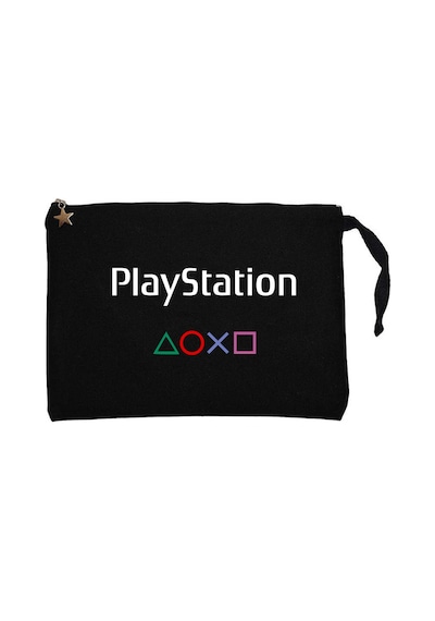 Playstation Text Consol Siyah Clutch Astarlı Cüzdan / El Çantası