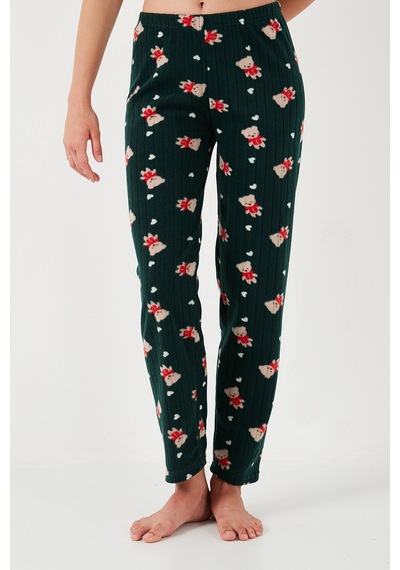 Lela Standart Fit Düğmeli Polarlı Bayan Pijama Takımı 6095615 Yeşil