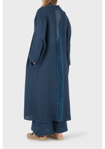 Via Dante % 100 Keten Dantel Ve Brode İşleme Detaylı Kimono Bayan Kimono 7183821 Lacivert