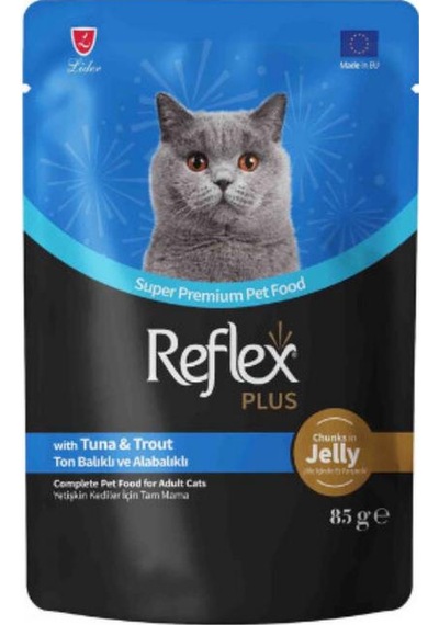 Reflex Plus Jöle İçinde Parça Ton Balıklı Ve Alabalıklı Yetişkin Kedi Konservesi 85 Gr