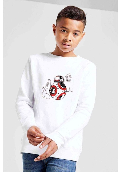 Tshirthane Star Wars Bb 8 Keçeli Baskılı Unisex Çocuk Beyaz Sweatshirt Beyaz