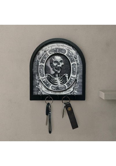Cajuart Memento Mori Gotik İskelet Temalı Boyutlu Anahtar Askılık Duvar Dekor Gri