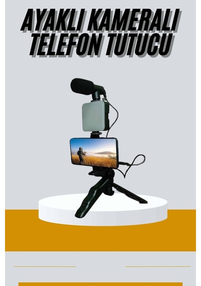 Tripod Telefon Tutucu Kumandalı Mikrofon Led Işık Vlog Video Kayıt Çok Renkli Çok Renkli