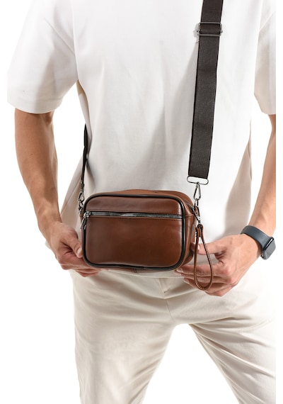 Nahitatyana Hakiki Deri Erkek El Ve Omuz Çantası Çıkarılabilir Askılı Taba