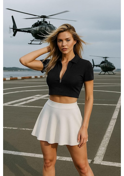 Markapia Woman Kadın Polo Yaka Fermuarlı Crop T-shirt Antrasit Xs